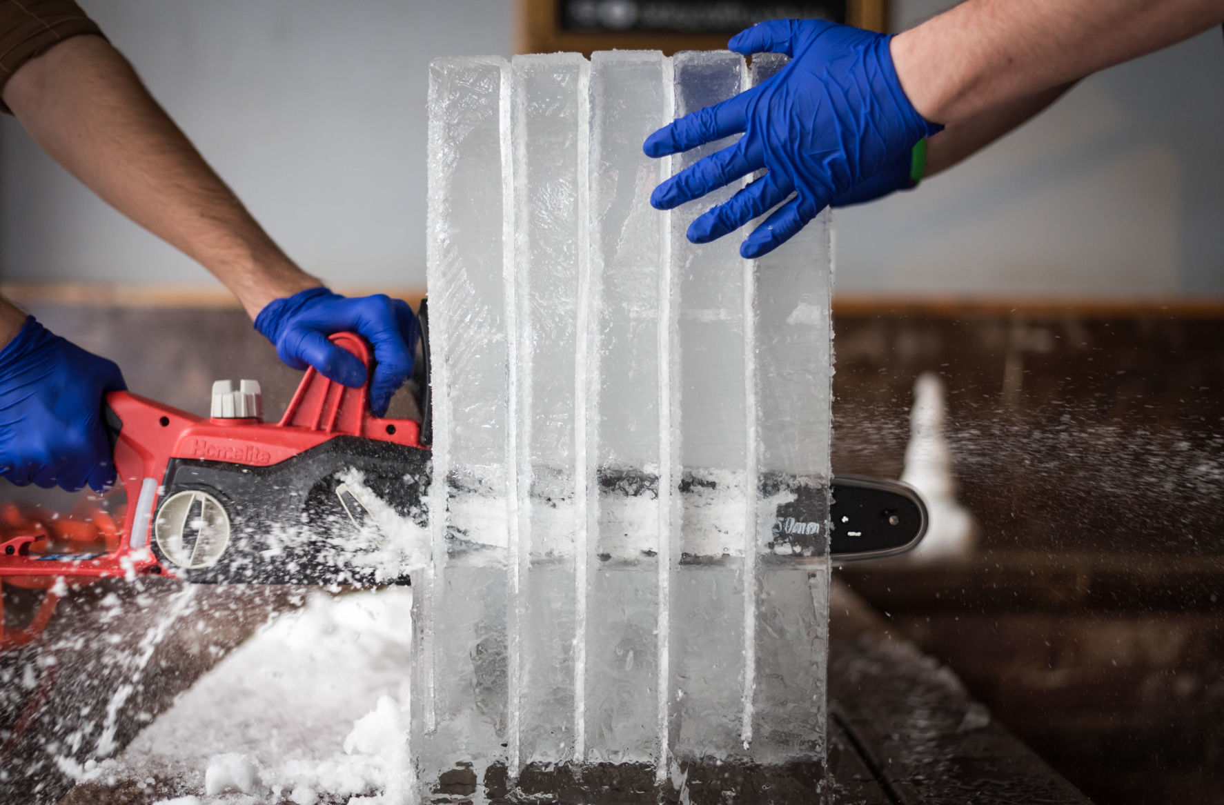 Chiseling Ice Cubes at Tate's Craft Cocktails